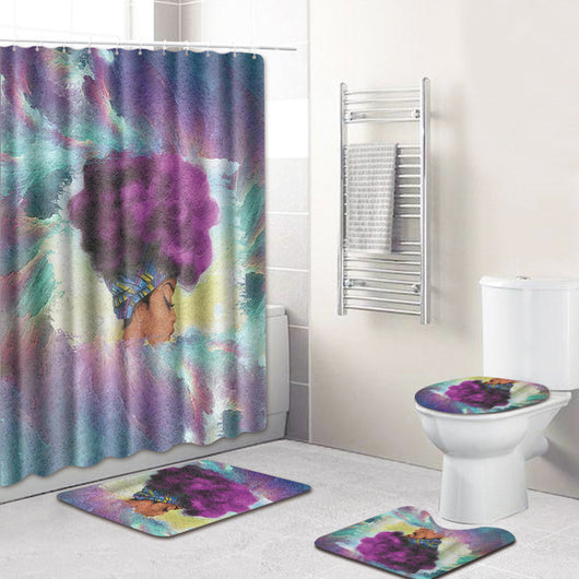 Juego de Cortina de Baño, Tapete y Funda de Inodoro Estampado Africano - 4 Piezas - Image 12