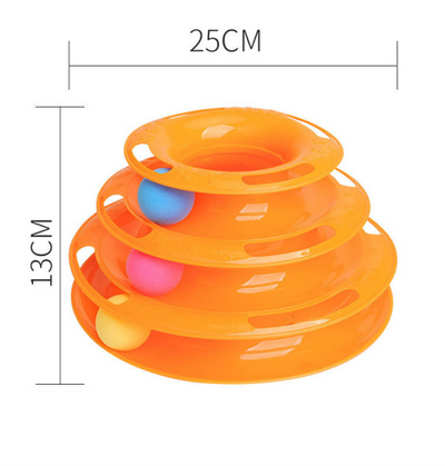 Pink four-layer cat turntable toy with colorful balls on each track, measuring 16cm high and 29cm wide. - Image 8