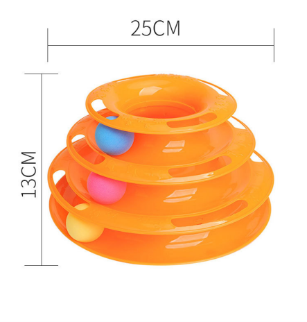 Pink four-layer cat turntable toy with colorful balls on each track, measuring 16cm high and 29cm wide. - Image 8