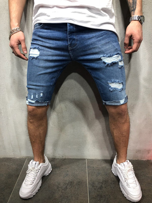 Shorts de Mezclilla Slim con Rotos para Hombre - Image 3