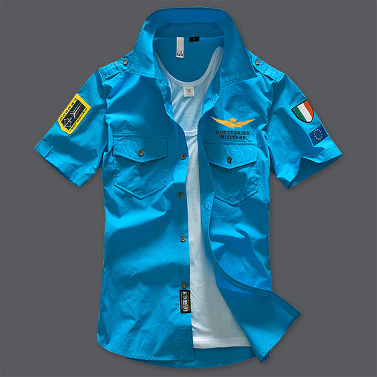 Camisa Militar Manga Corta Bordada para Hombre - Image 4