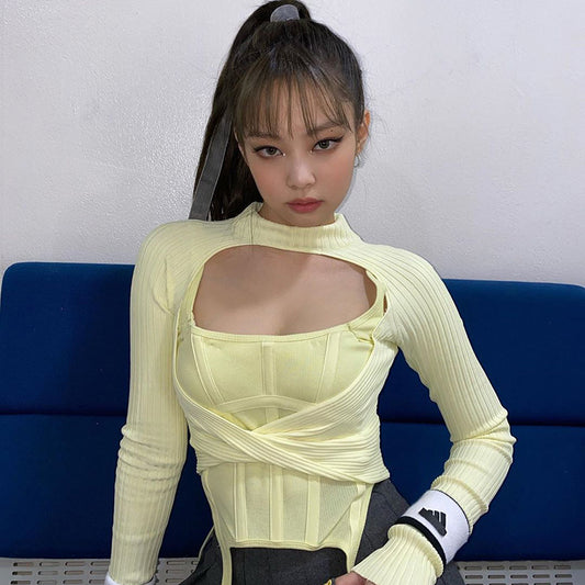 Blusa Ajustada de Manga Larga para Mujer