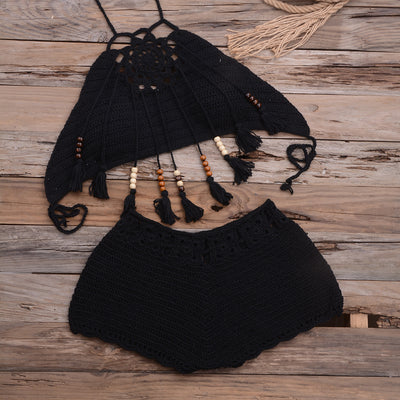 Bóxer de Playa con Borlas y Cuentas Colgantes - Traje de Baño Dividido - Image 4