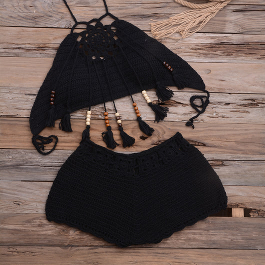 Bóxer de Playa con Borlas y Cuentas Colgantes - Traje de Baño Dividido - Image 4