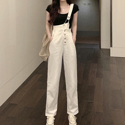 Overol Denim Blanco Entallado Asimétrico para Mujer