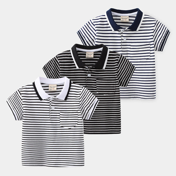 Polo Infantil de Rayas Cortas con Estilo Vibrante