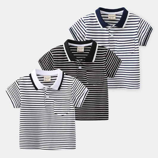 Polo Infantil de Rayas Cortas con Estilo Vibrante