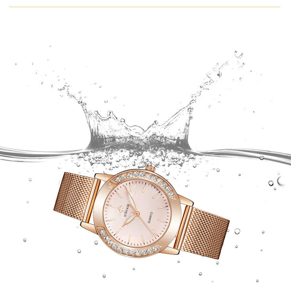 Reloj de Cuarzo para Mujer con Malla Metálica y Cristales Brillantes