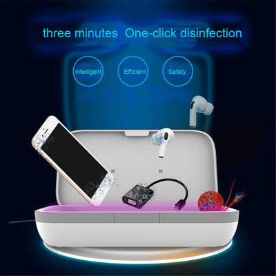 White rectangular UV mobile phone sterilizer box with rounded corners and a gray band, featuring a subtle power indicator. - Image 2
