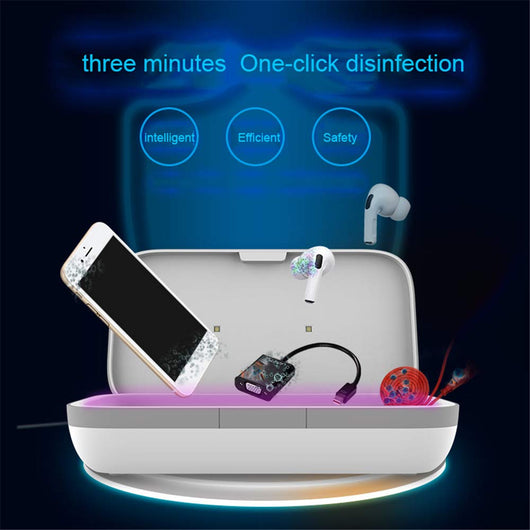 White rectangular UV mobile phone sterilizer box with rounded corners and a gray band, featuring a subtle power indicator. - Image 2
