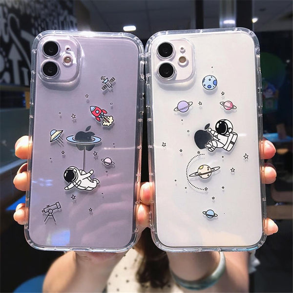 Funda para teléfono transparente con diseño de astronauta