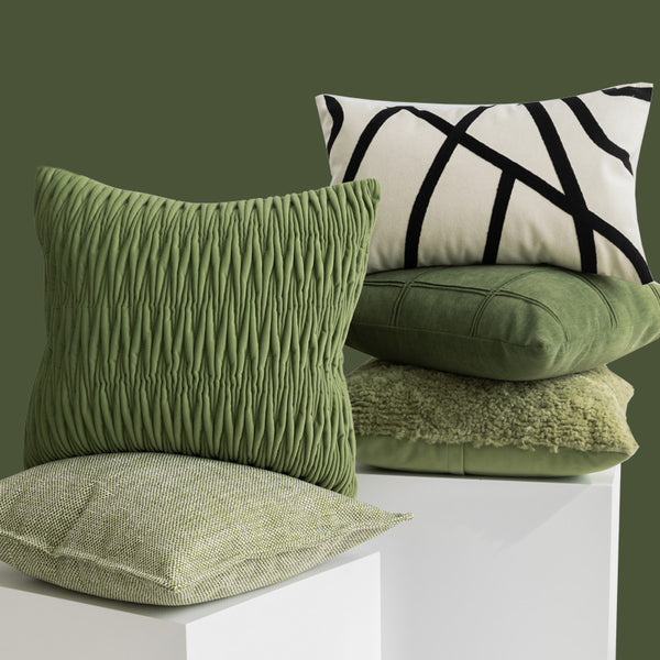 Almohada Decorativa Plisada Verde en Relieve 3D