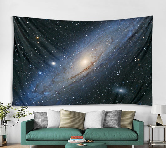 Vibrant psychedelic tapestry with a central sun, moons, and stars in neon pink, blue, yellow, and green. - Image 5