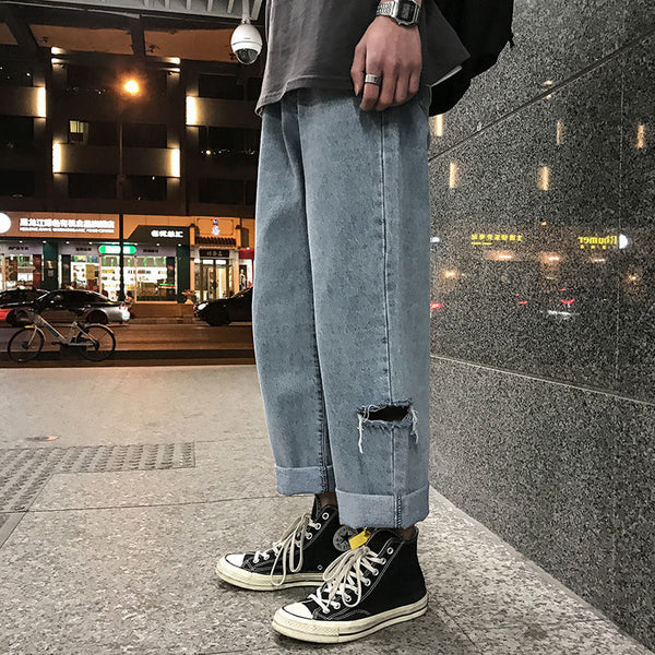 Jeans Rectos Rotos Estilo Coreano Oversized