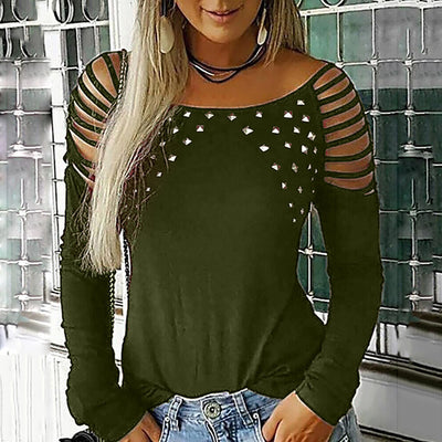 Camiseta Manga Larga Estilo Explosivo con Perforado Brillante para Mujer - Image 13