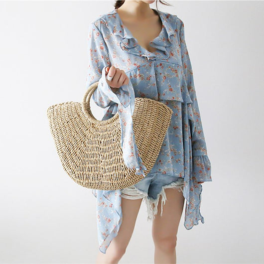 Bolsa de Playa Tejida en Rafia - Estilo Coreano Verano