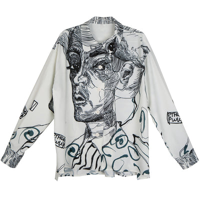 Blusa Suelta de Gasa con Estampado Facial para Mujer - Image 7