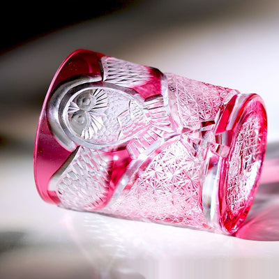Vasos de Cristal Tallados a Mano con Búho Dorado Rojo - Image 9