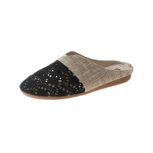 Sandalias de Lino sin Tacón con Diseño Calado