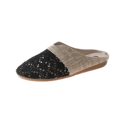 Sandalias de Lino sin Tacón con Diseño Calado