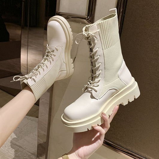 Botas Tobilleras Plataforma Estilo Británico Tejidas Elásticas - Image 11