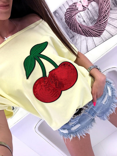Remera de Algodón con Parche de Cereza y Lentejuelas - Image 4