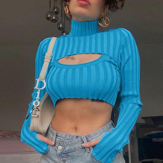 Conjunto de Dos Piezas: Chaleco Hueco y Blusa de Cuello Alto en Lana - Image 11