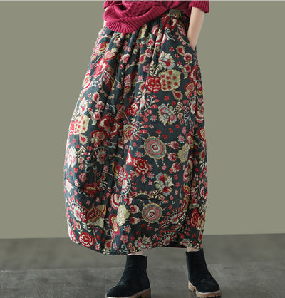 Falda Midi Floral Acolchada de Algodón y Lino para Mujer - Image 5