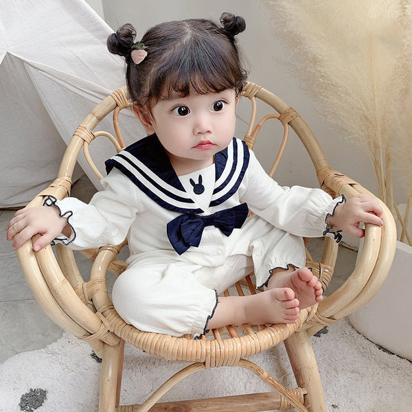 Enterizo Elegante con Cuello para Niña - Azul Marino