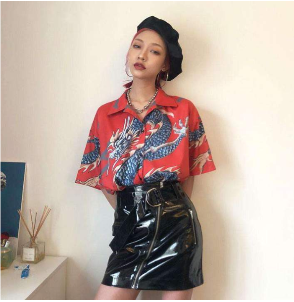 Camiseta Vintage Dragón Harajuku Unisex - Estilo Street BF Oversize