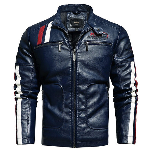Chaqueta de Cuero Slim Fit con Bordados para Hombre