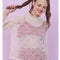 Blusa de muñeca con cuello de encaje netting en beige