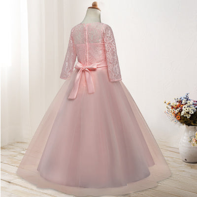 Vestido Infantil de Manga Larga para Dama de Honor - Falda Floral Elegante - Image 5