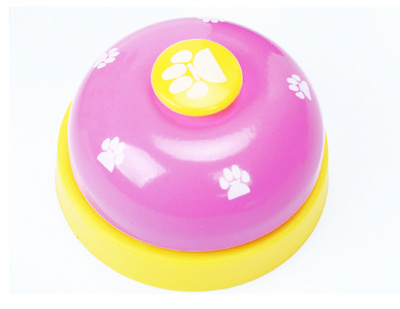 Blue and yellow pet training bell with white paw print designs and a large yellow button on top. - Image 9