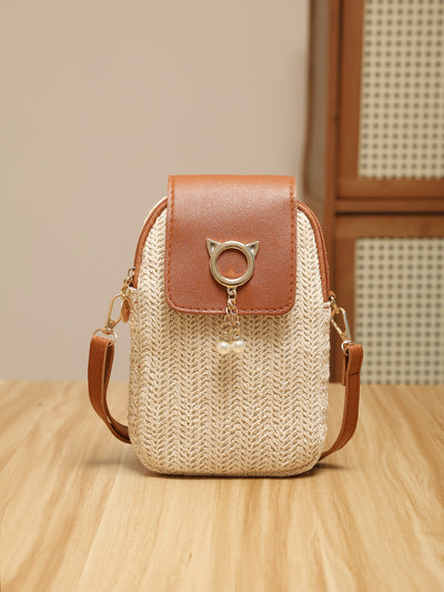 Bolsa para Teléfono de Paja con Perla y Borla Elegante - Image 17