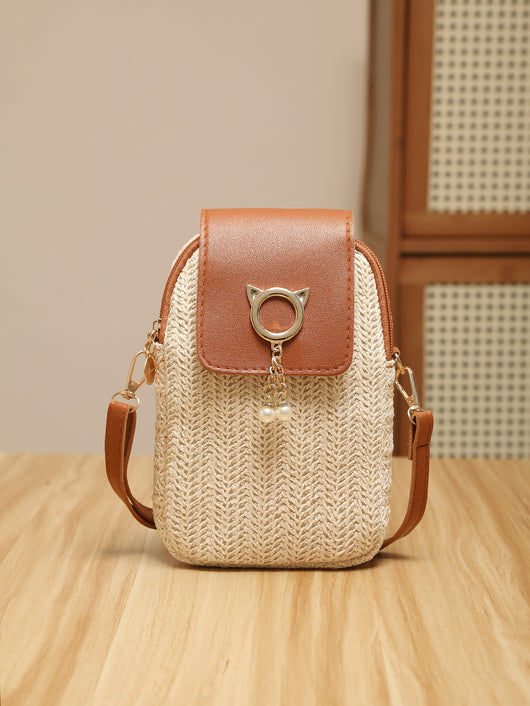 Bolsa para Teléfono de Paja con Perla y Borla Elegante - Image 17