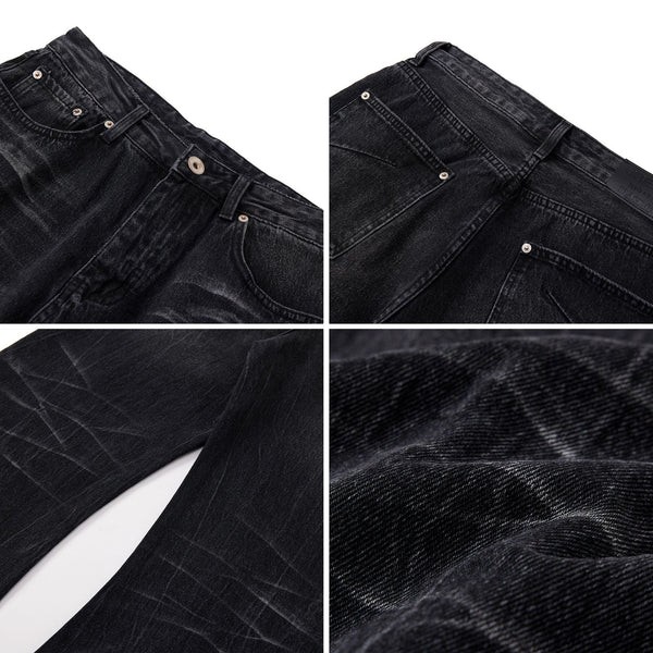 Jeans Vintage Desgastado con Efecto Rayo Americano