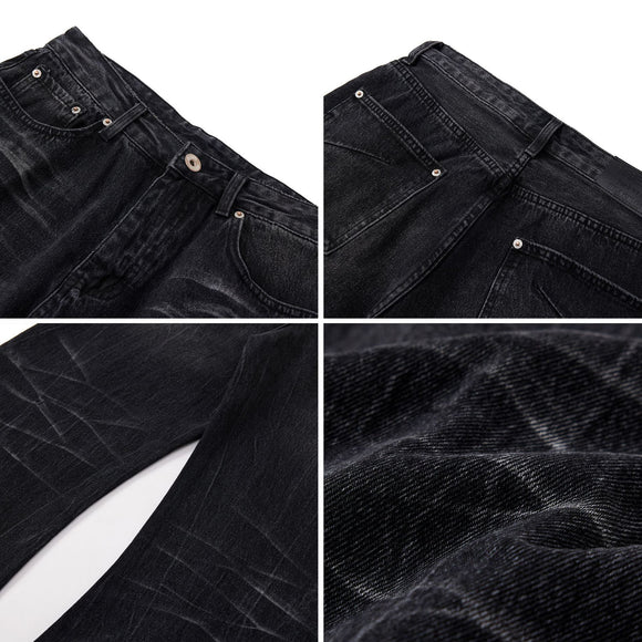 Calça Jeans Vintage Desgastada com Efeito Raio Americano