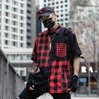 Camisa Retro Hip Hop a Cuadros con Parches de Calle - Image 5