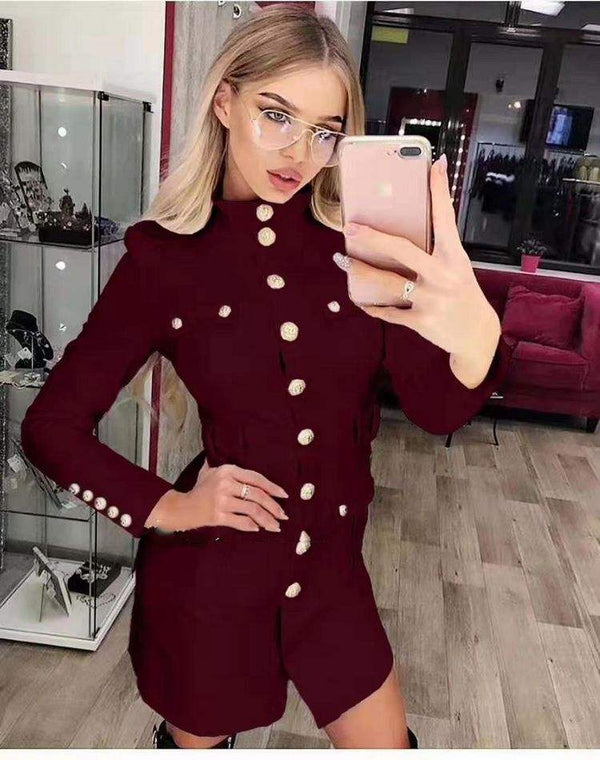 Vestido Largo de Botones con Manga Larga Realzador