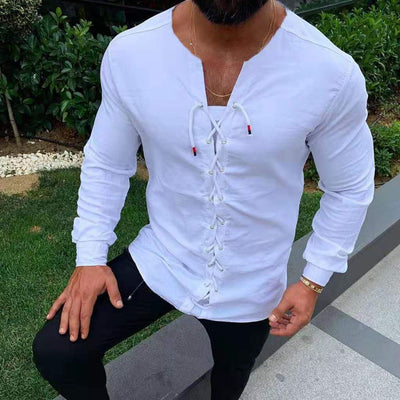 Camisa de Algodón y Lino con Cuello de Cuerda - Image 3