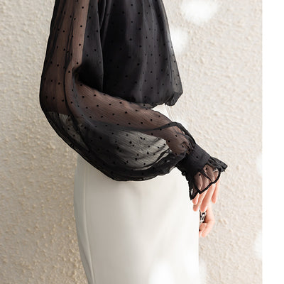Blusa Larga de Gasa con Lunares para Mujer - Image 4