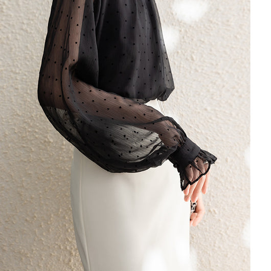 Blusa Larga de Gasa con Lunares para Mujer - Image 4