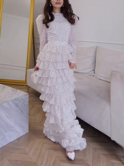 Conjunto Elegante: Blusa con Mangas Abullonadas Florales y Falda Volantes - Image 3