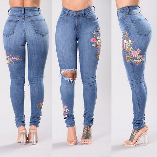 Pantalones de Mezclilla con Bordados para Mujer - Image 3