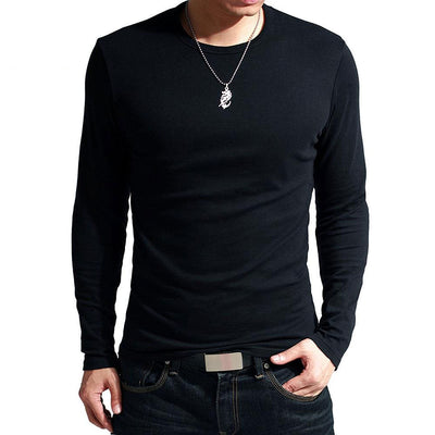 Camiseta Slim Fit Hombre Colores Sólidos Primavera Otoño - Image 3