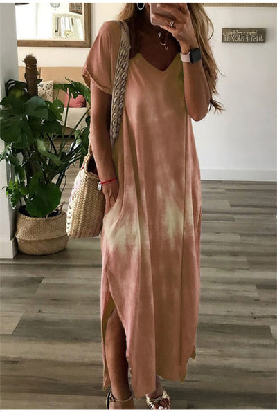Vestido Largo Tie-Dye con Escote V y Bolsillo - Image 3