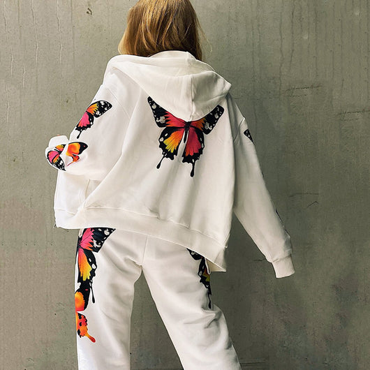 Sudadera con Capucha y Cierre Estampado Mariposas - Conjunto Casual - Image 3