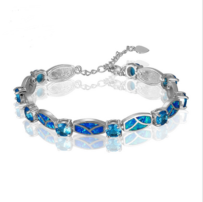 Pulsera de Ópalo Azul Plateado con Baño de Cobre
