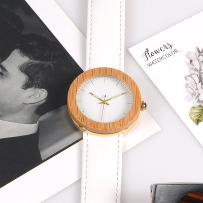 Reloj de Pulsera Elegante en Cuero y Bambú con Movimiento de Cuarzo - Image 3